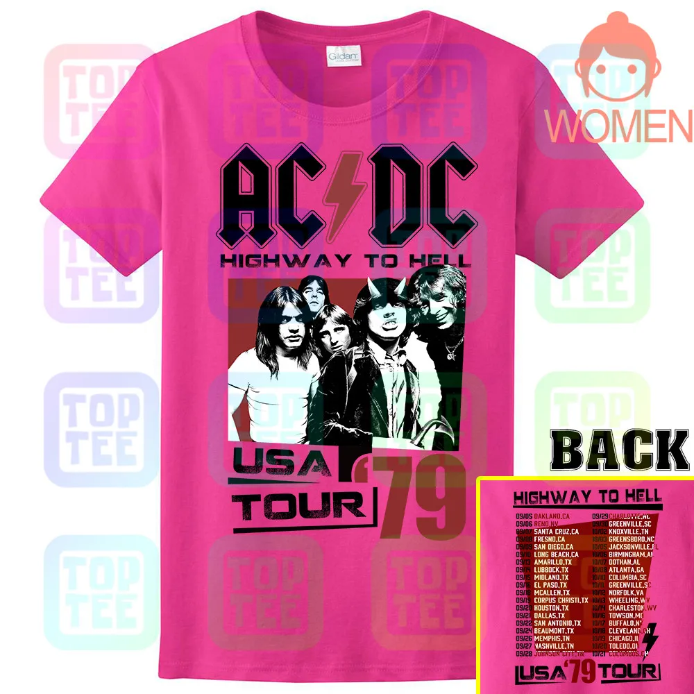 WOMEN-ROSE ACDC Highway to Hell USA Tour 1979 Мужская футболка Винтаж Рок-Группа Альбом Мерч - Цвет: WOMEN-ROSE