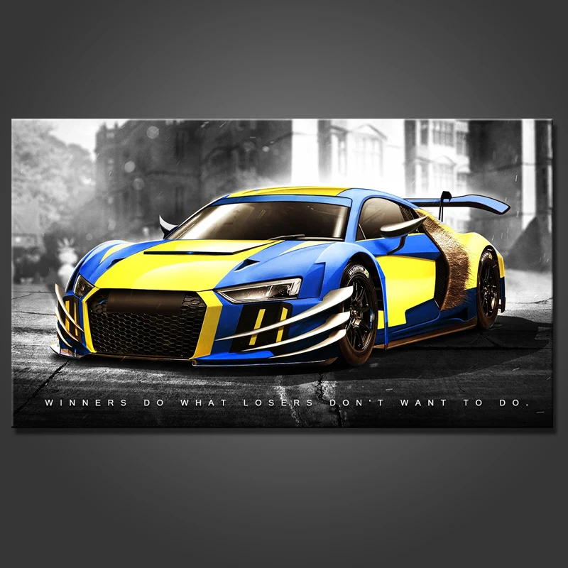 

Yellow and Blue Sports Cars, Life Inspirational Slogans, Decorative Paintings, Posters, Room Decoration, Interior Decoration
