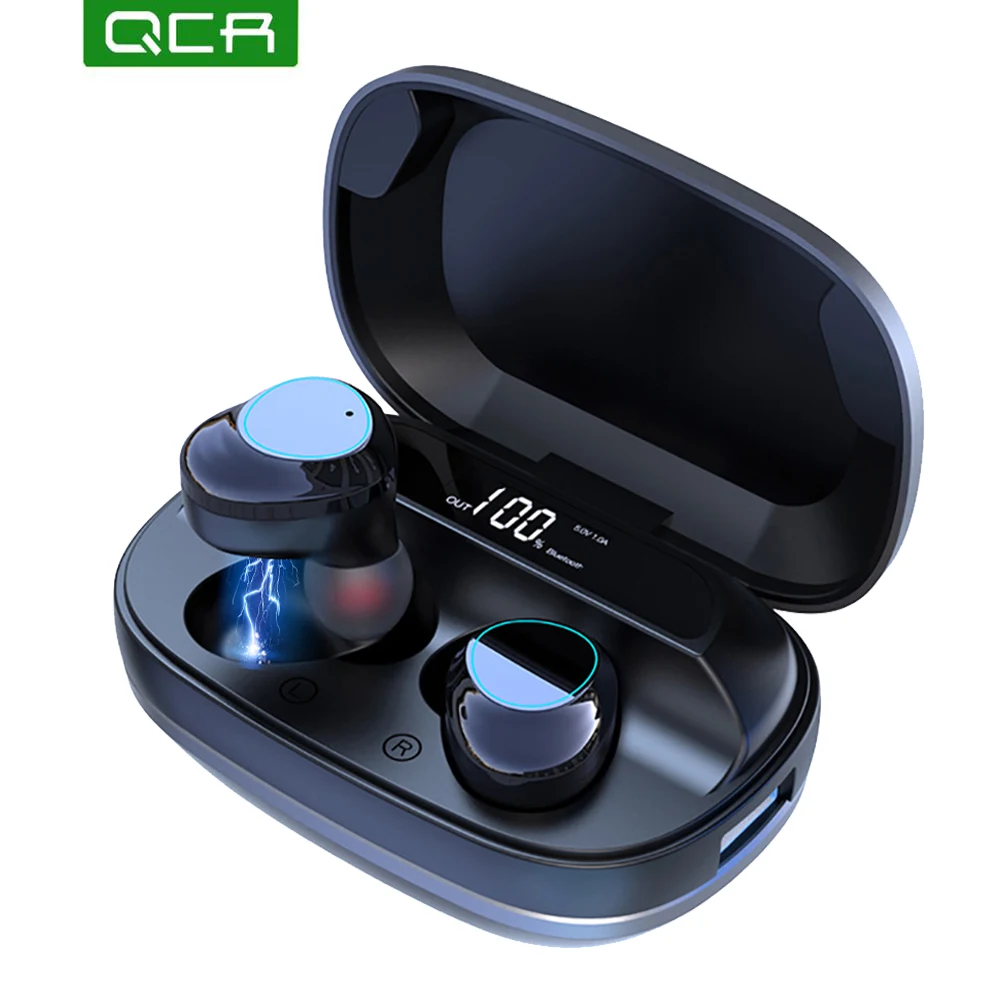 QCR TWS Bluetooth наушники тяжелый бас 6D стерео HiFi Звук светодиодный дисплей гарнитуры