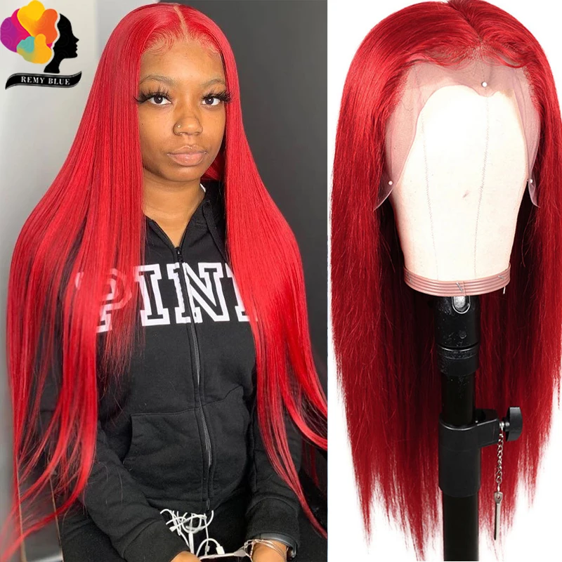 Hot Red Lace Front Human Hair Wigs 99J Burgundy Straight Lace Front Wig Brazilian Red Colored T Part Human Hair Wig 180 Density