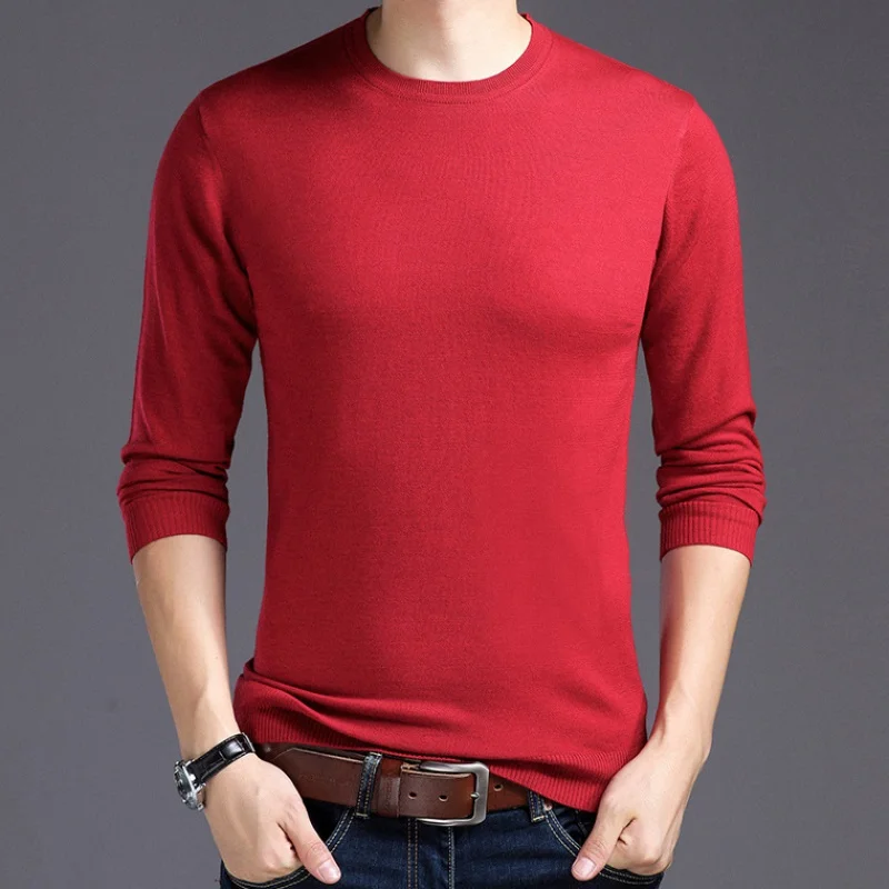 

2021 men round neck long-sleeved sweater male Solid color Knitted sweaters xdg010