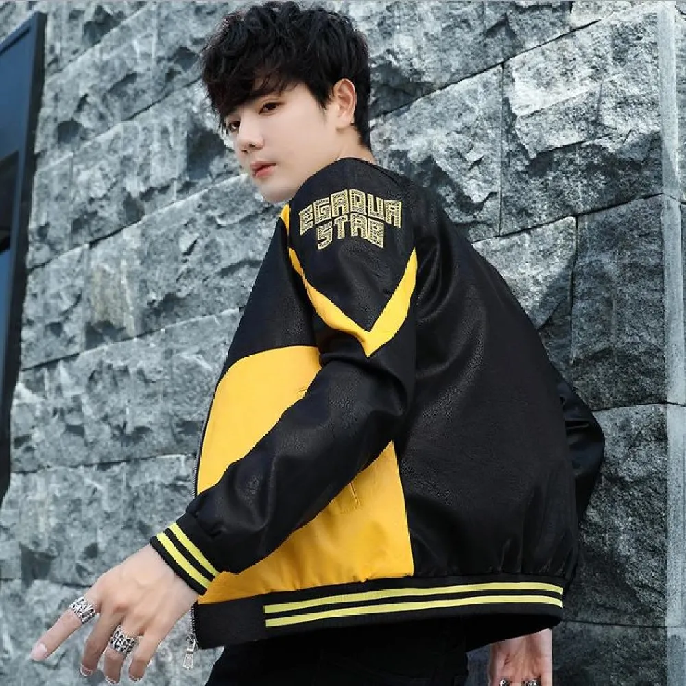

Men's Casual Jacket Personality Popular Logo Jacket Autumn Street Fashion Motorcycle Style Handsome Youth PU Leather Jacket