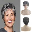 HAIRJOY женские серые белые синтетические волосы, парик с короткими вьющимися волосами, Термостойкое волокно