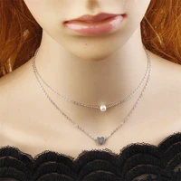 new fashion jewelry simple peach heart collarbone chain women jewelry fine chain heart pendant pearl double short necklace