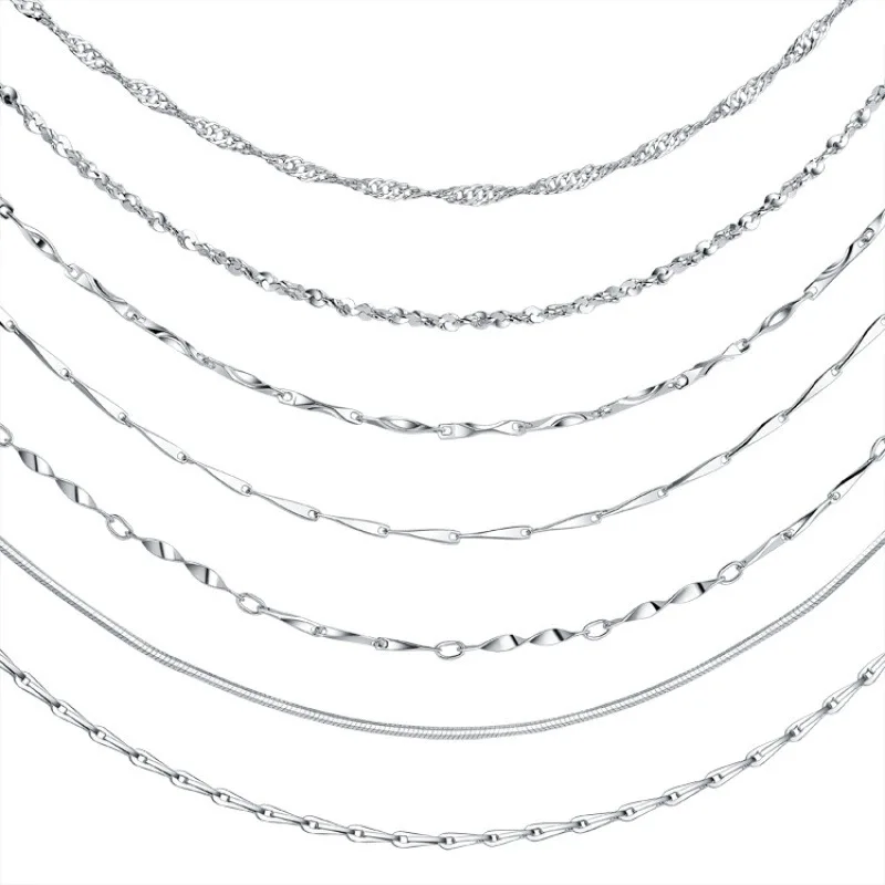 

Devyes 100% 925 Sterling Silver Box Water Wave Twisted Snake Box O Star Chain For Woman 40cm/45cm Chain Necklace Gold