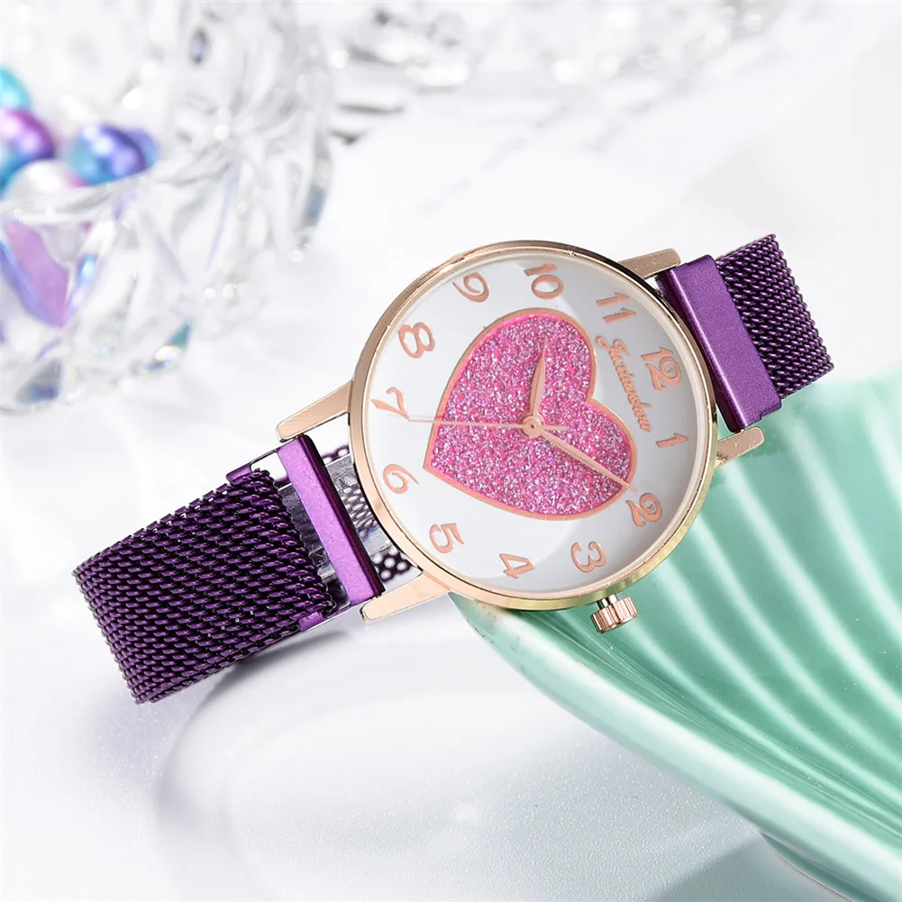 Newly Fashion Quartz Watch Steel Mesh Strap Heart Pattern Round Dial Simple Casual for Women Girls | Наручные часы