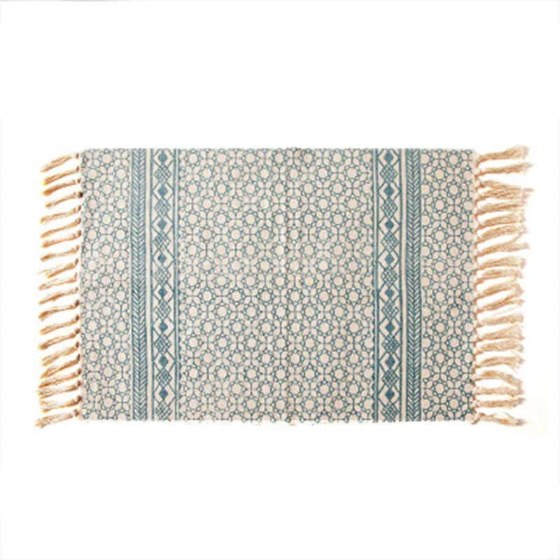 

Cotton Linen Tassel Woven Carpet for Living Room Geometric Floor Mat Door Bedroom Tapestry Decorative Bedside Carpet Area Rugs