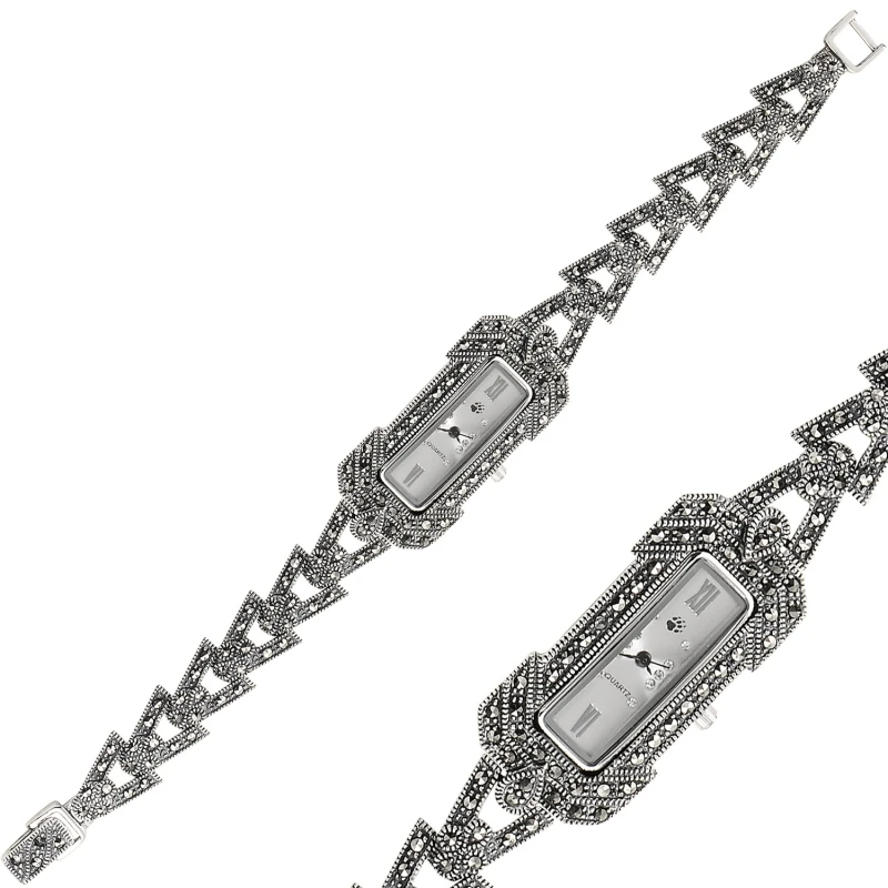 

Silverlina Silver Marcasite Sterling Sleeve Clock