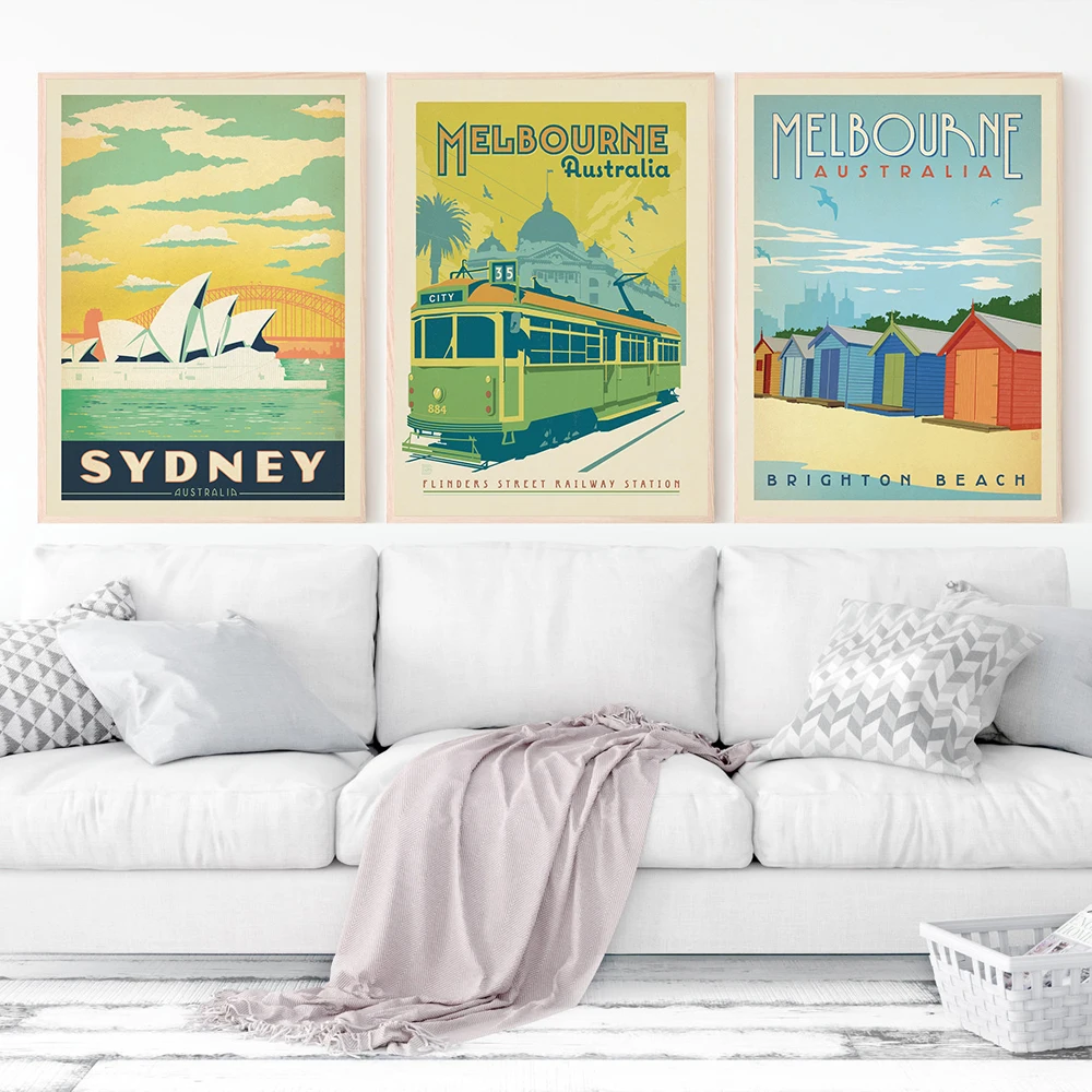 Дорожные плакаты известного города Сидней Австралия мультяшный пейзаж холст