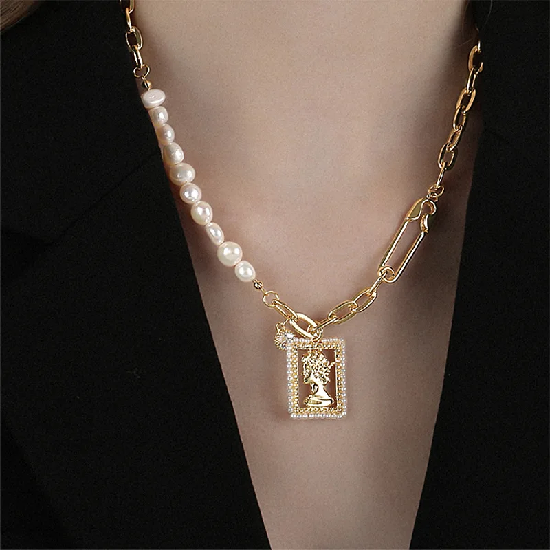 

Новинка 2021, лидер продаж, нишевое дизайнерское ожерелье до ключицы с холодным ветром в стиле ретро, ожерелье с натуральным пресноводным жем...