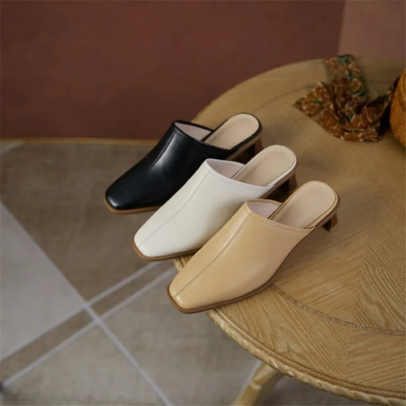 

2021 весенние женские тапочки из натуральной кожи с квадратным носком однотонные тапочки милая и простая повседневная обувь удобная и универ...