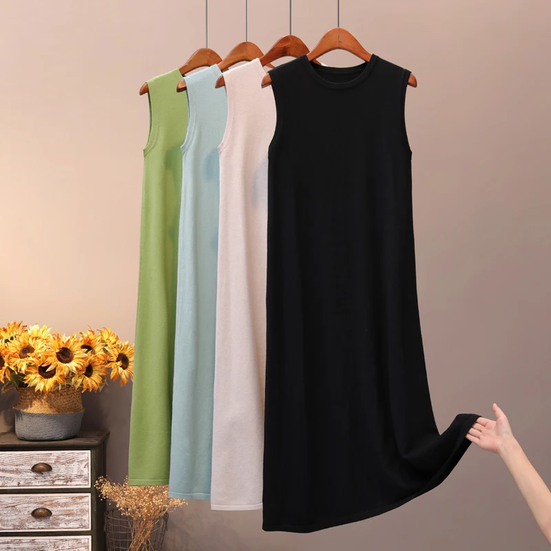 Женское платье свитер без рукавов GIGOGOU длинное прямое трикотажное макси с