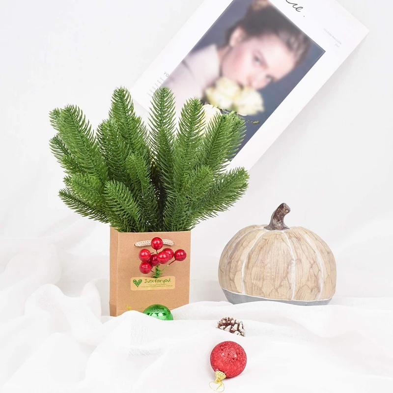 

30Pcs Artificial Pine Needles Green Plant,Fake Greenery Pine Picks For Diy Garland Wreath Christmas Garden Decoration