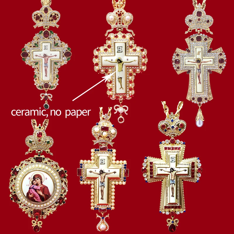 

High quality pectoral cross orthodox Jesus crucifix pendants rhinestones cross chain gold religious Jewelry pastor Prayer items
