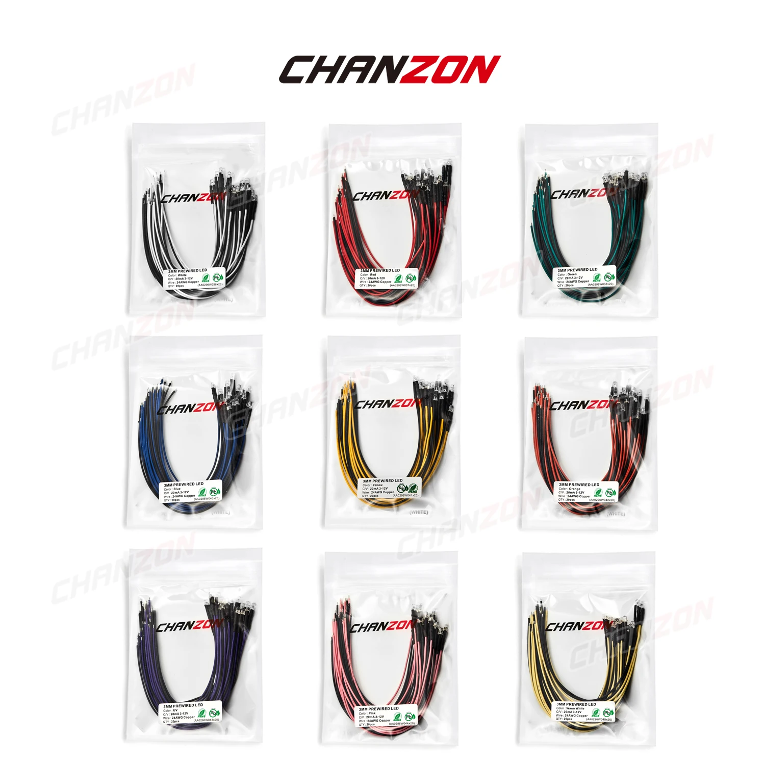 Светодиодные диоды 20 шт. 3 мм 12 В теплый белый красный зеленый синий желтый