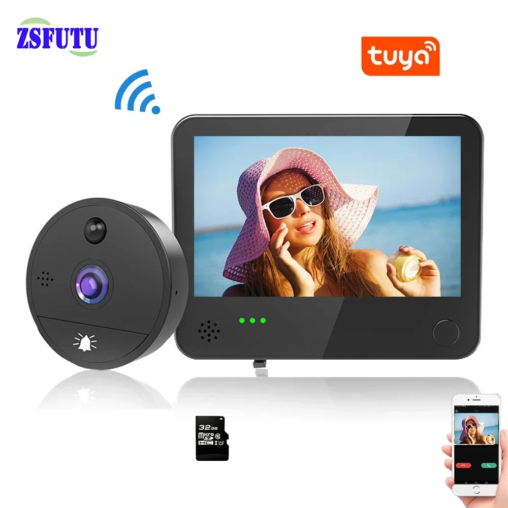 

Tuya APP WiFi Smart 1080P Video Doorbell Peephole Camera Door Bell Viewer 180 Degree PIR Motion Detection Tuya for Home Security