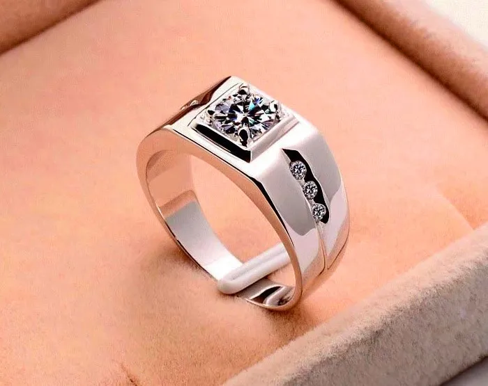 Silver Роскошный мужской Квадратный маленький фианит модное кольцо для пальца серебряное, желтое, золотое, вечерние кольца, винтажные обручальные кольца для мужчин - Цвет основного камня: Silver