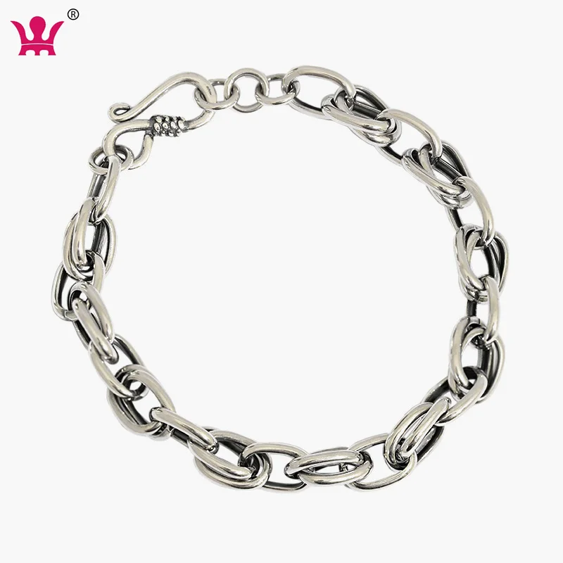 

7mm wide fashion 925 sterling vintage silver rope double oval link bracelet polished 7 inches