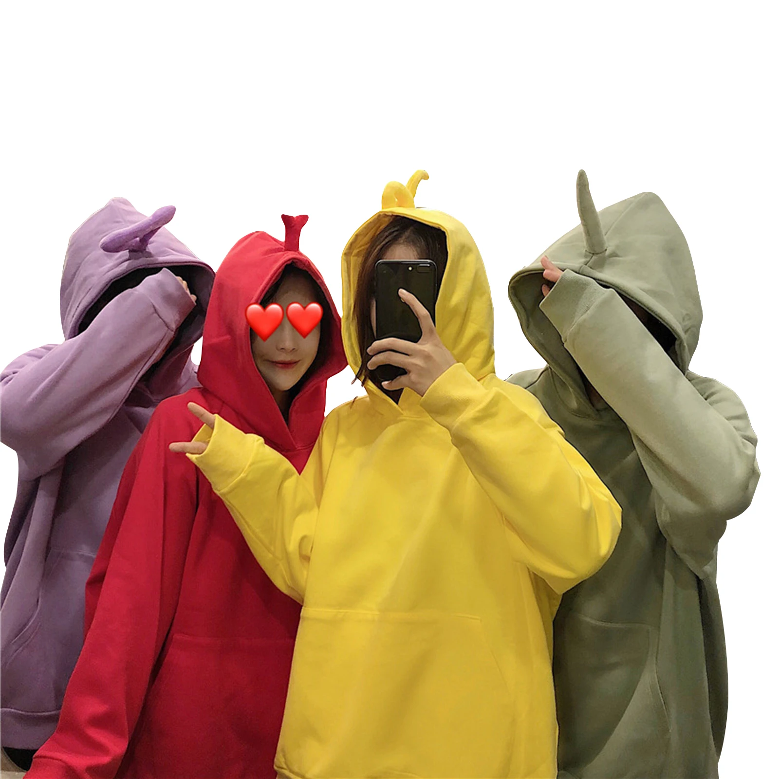 

Women Casual Solid Color Hoodie, Long Sleeve Loose Style Hooded Pullover, Yellow/ Purple/ Red/ Green