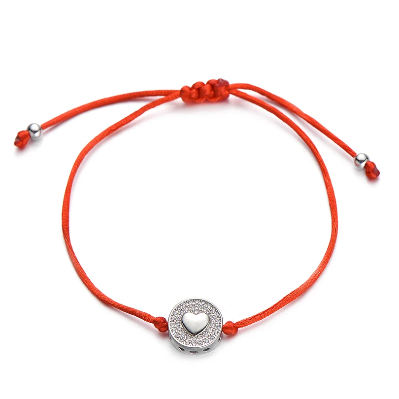 heart silver red Pipitree Фианит, циркон, Кристалл Круглый браслет в форме сердца глаз бабочка цветок Шарм красные нитяные браслеты для женщин ювелирный подарок для возлюбленных - Окраска металла: heart silver red