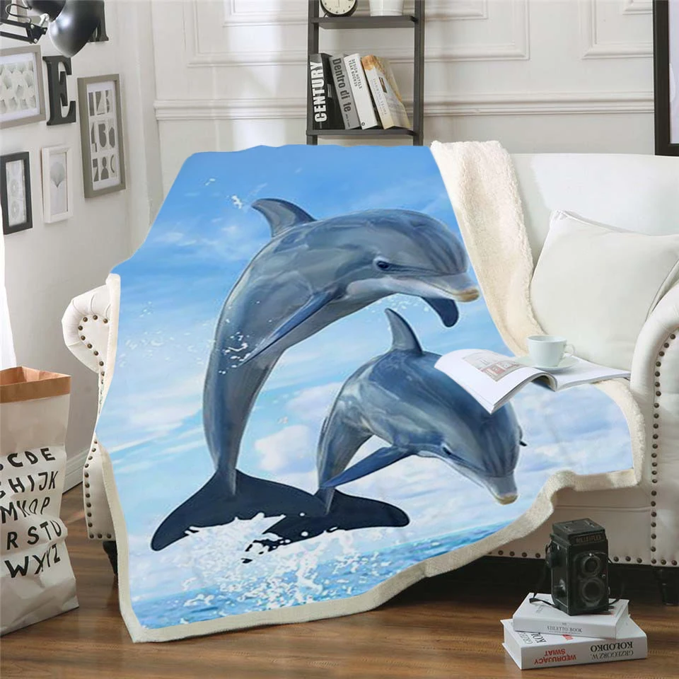 

Cute Dolphin 3D Printed Sherpa Blanket Couch Quilt Cover Travel Bedding Outlet Velvet Plush Throw Fleece Blanket Bedspread 02