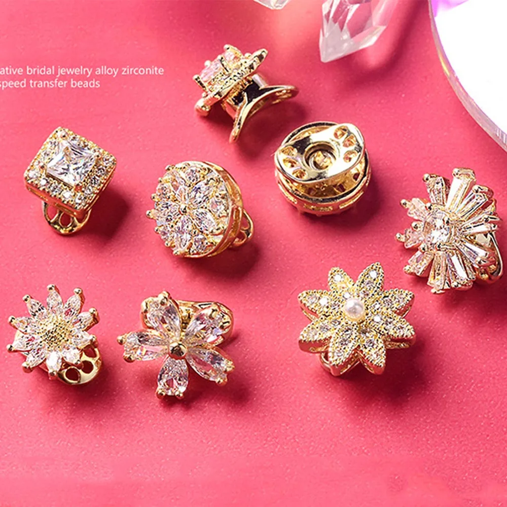 

1Pc Fast Rotatable Zircon Rhinestones Shiny Flower Metal Nail Art Decoration Long Lasting Japan Alloy Manicure Accessories