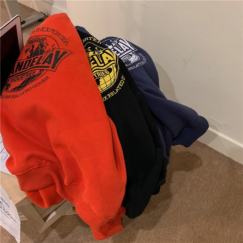 

Qooth 2021 Spring Sweatshirts Loose Letter Medium Length Full Sleeve Coat O Neck Casual Woman Pullovers Student Tops QT429