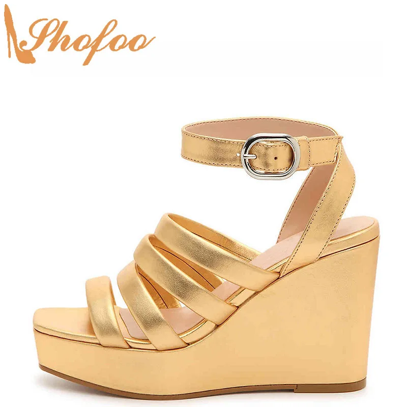 Gold Platform High Wedge Heels Women 
