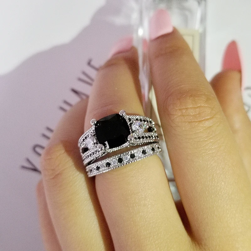 Модный трендовый свадебный набор колец черного цвета классическое обручальное