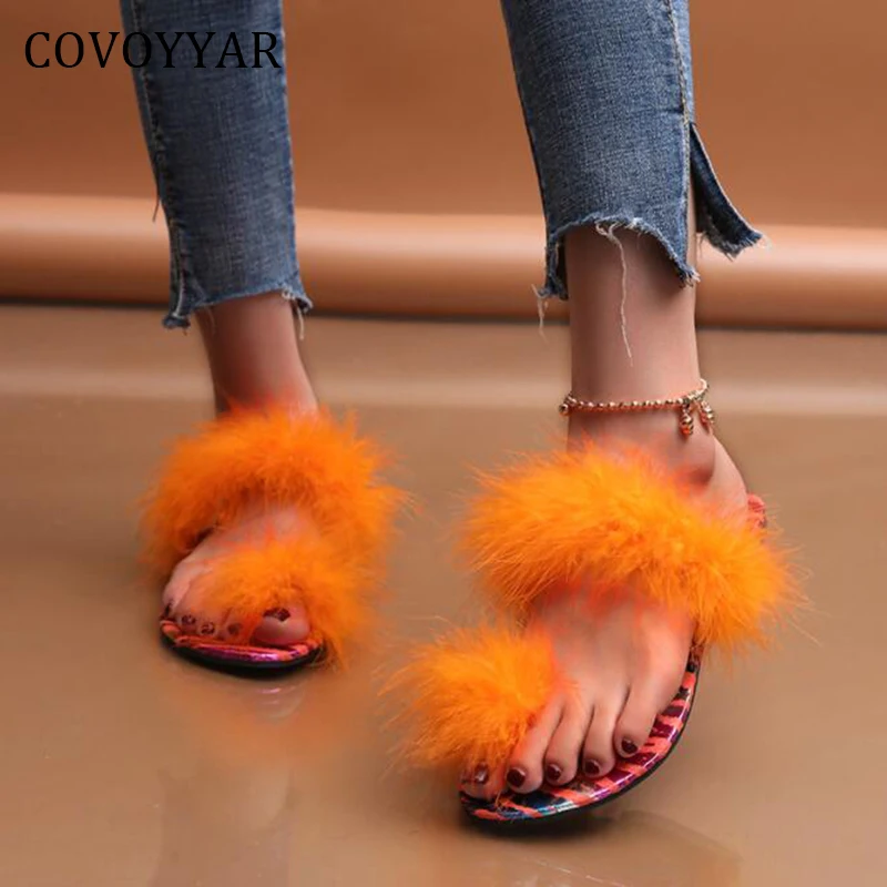 

COVOYYAR Autumn Winter Slippers Fur Slides Shoes Woman Flip Flops Fluffy Thong Outdoor Home Flat Shoes Size 40 WSL259