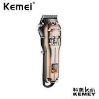 kemei hair trimmer rechargeable hair clipper haircut machine oil head clipper carving hair line white pushing lcd km 2618