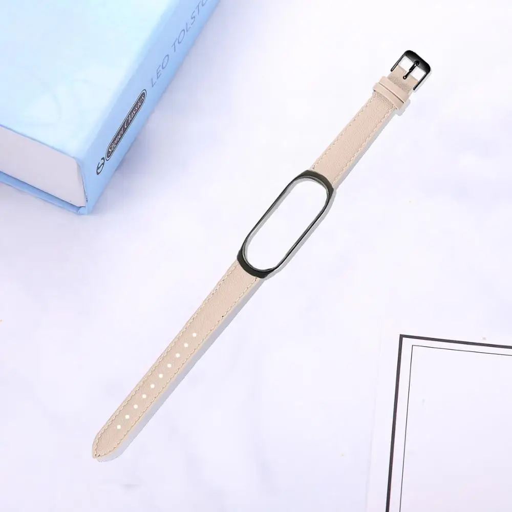 Beige-black frame Oulucci аксессуары ремешки для часов бизнес легкий кожаный браслет регулируемый ремешок для часов на замену для xiaomi mi Band 3/4 - Цвет ремешка: Beige-black frame