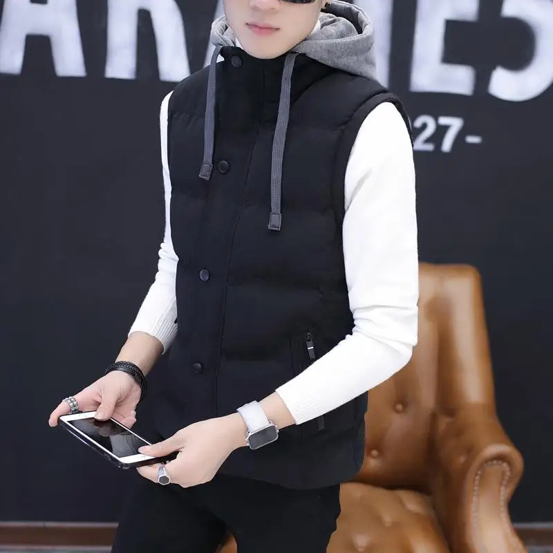 Thicken Hooded Sleeveless Boys' Slim High Quality Large Size XXXXL Men's Parka Coat Casual Zipper Warm Winter Men Parka Fashion