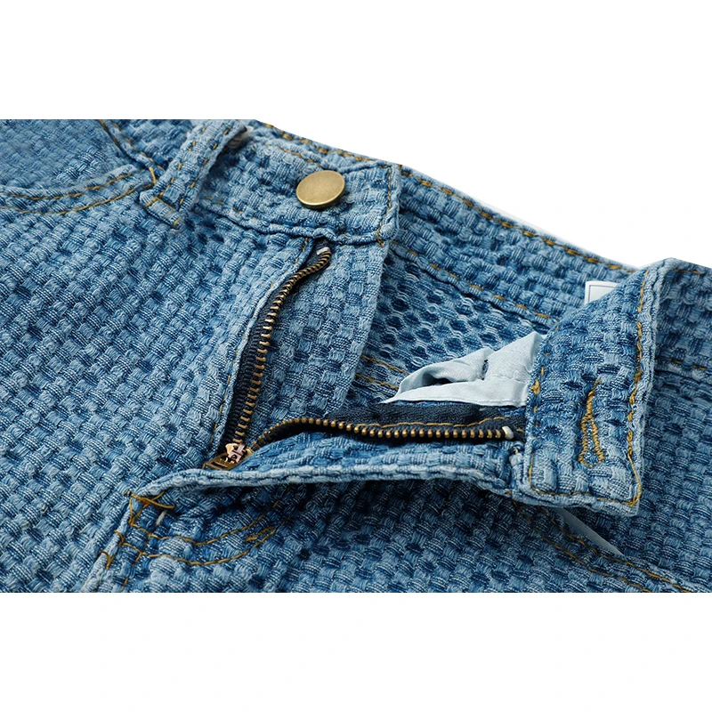 

Denim Shorts For Women's 2021 Summer Fashion Streetwear Knitting Design High Waist Wide Leg Casual Ripped Jeans Shorts Female