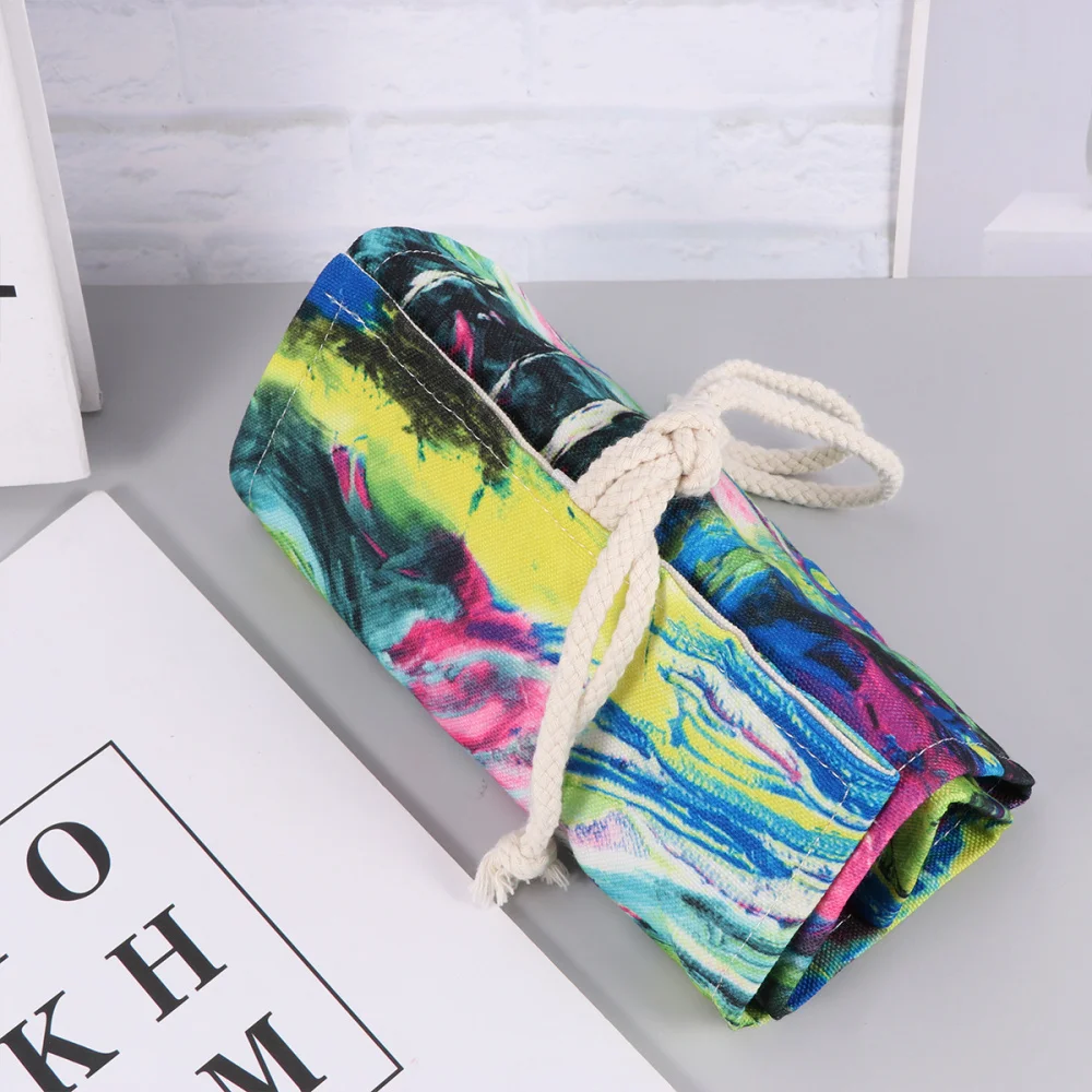 

48 Slots Canvas Pencil Bag Rolling Pencil Pouch Roll Wrap Holder Watercolor Pen Case Storage Organizer