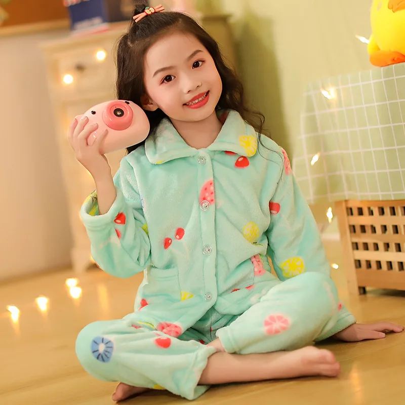 

New Autumn Winter Baby Clothes Pajamas Sets Girls Pajamas Children Warm Flannel Fleece Catoon Bear Kids Sleepwear Home Suit