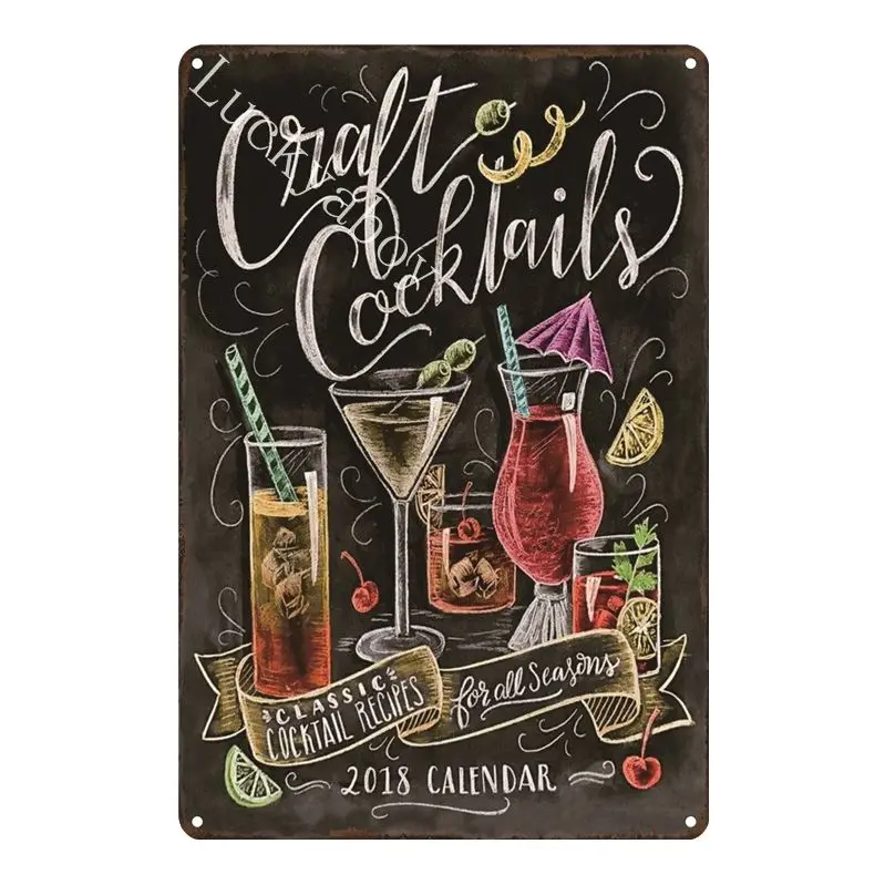 [Luckyaboy]Martini Mojito Cocktail Vintage Tin Signs Wall Plaque Custom Metal Painting Antique Gift home bar Pub Decor AL035 - Цвет: UV1552