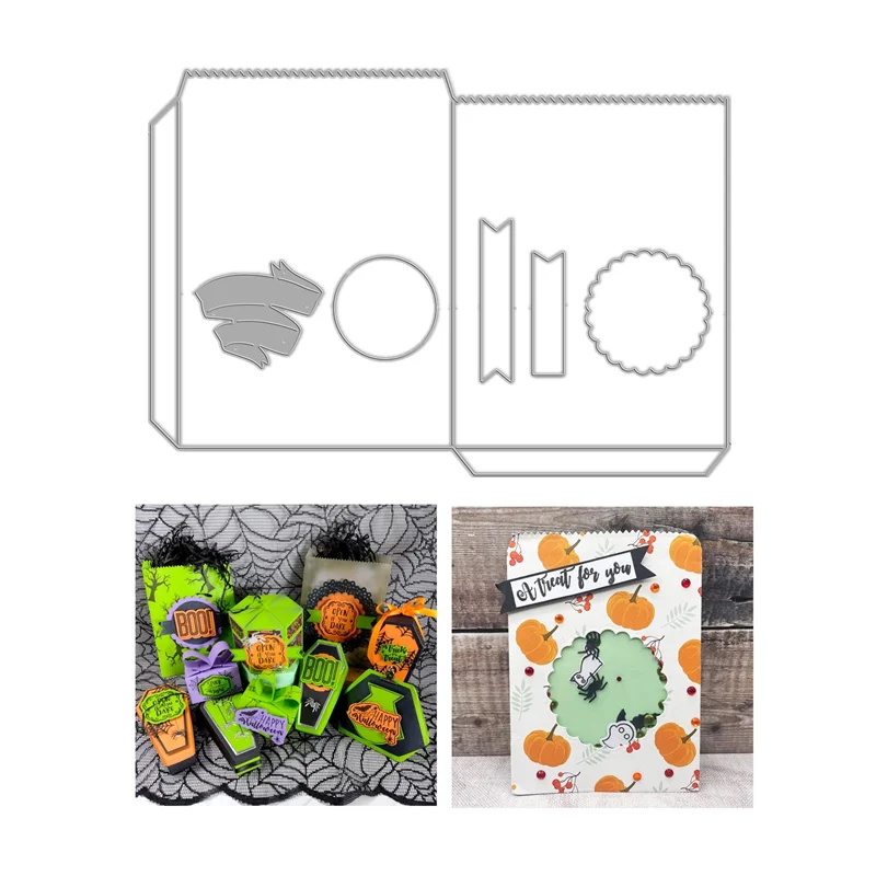 

Christmas Flat Paper Treat Bag Gift Box Pocket Metal Cutting Dies Scrapbooking Embossing Frame Card Craft Easter stamp Birthday