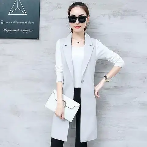 Vintage Suit Vest Women Spring Summer Sleeveless Long Jacket Colete Plus Size 3XL Blazer Coat Waistcoat DV221 | Женская одежда