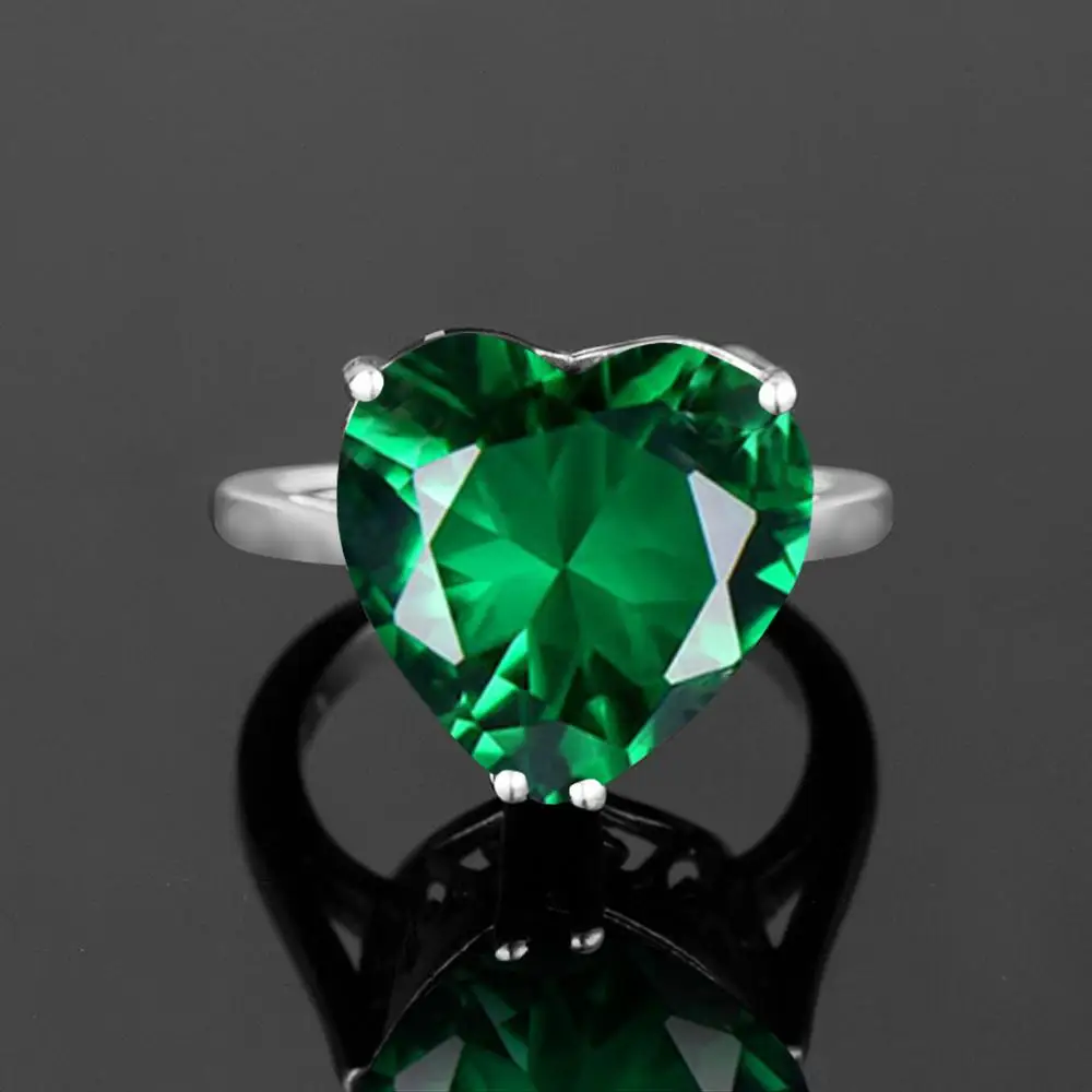 

Silver Chakra Heart Rings For Women Original Trendy Green Emerald Gemstone Silver 925 Ring Eternal Love Fashion Jewelry Party