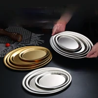 korean style 304 stainless steel oval plate barbecue plate flat gold tray snack dish steamed fish dish western food dish