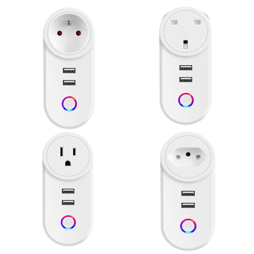 Умная розетка USB, умная розетка WiFi, пульт дистанционного управления, таймер, два выхода USB, голосовое управление, работает с приложением Google Home Alexa Tuya