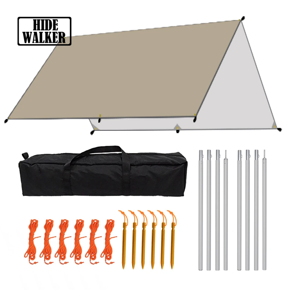 Camping Tent Tarp Set Waterproof Outdoor Sunshade Tarp with Poles 3x3 3x4 3x5 Sun Shelter Lightweight Camp Equipment Picnic BBQ