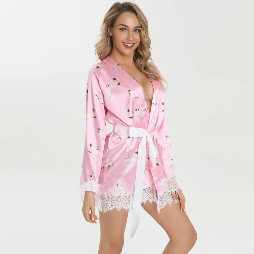 Сексуальное женское белье женская одежда с принтом Атласный халат мягкая