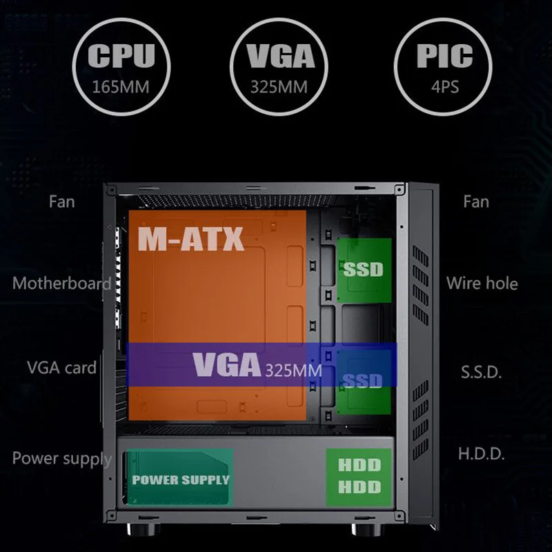 Игровой чехол Aigo для ПК корпус компьютера ATX Tower с 120 мм PWM/ARGB вентилятором передний