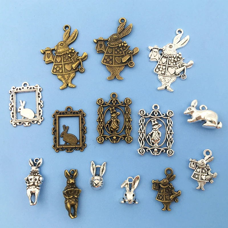 

10pcs Alloy Alice in Wonderland Fairy Tales Steampunk Victorian Charms for Jewelry Making Necklace Bracelet Crafts Accessories