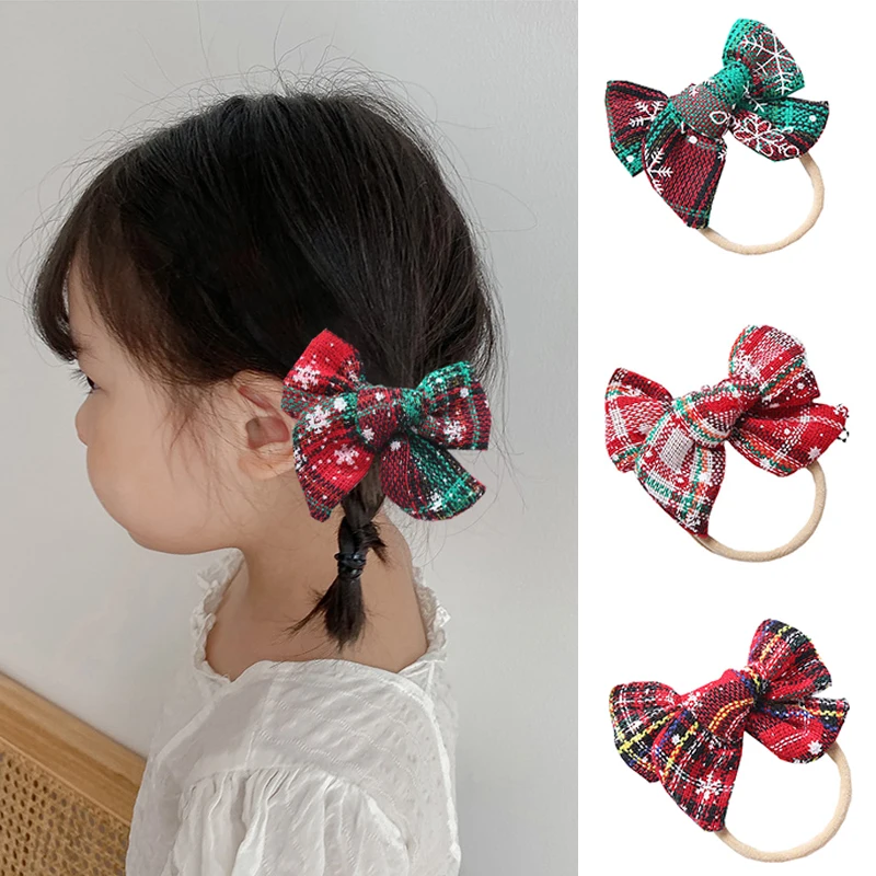 

Baby Girls Headband Christmas Bow Headband Soft Nylon Kawai Cute Hair Accessories Child Headwear Elastic Headband Hot Sale
