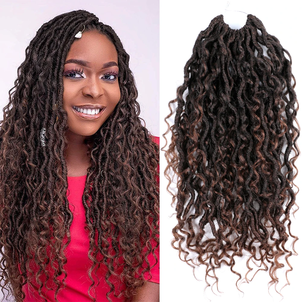 

18"Goddess Locs Crochet Hair River Fauxs Locs Wavy Crochet With Curly Hair In Middle And Ends Synthetic Braiding Hair Extension