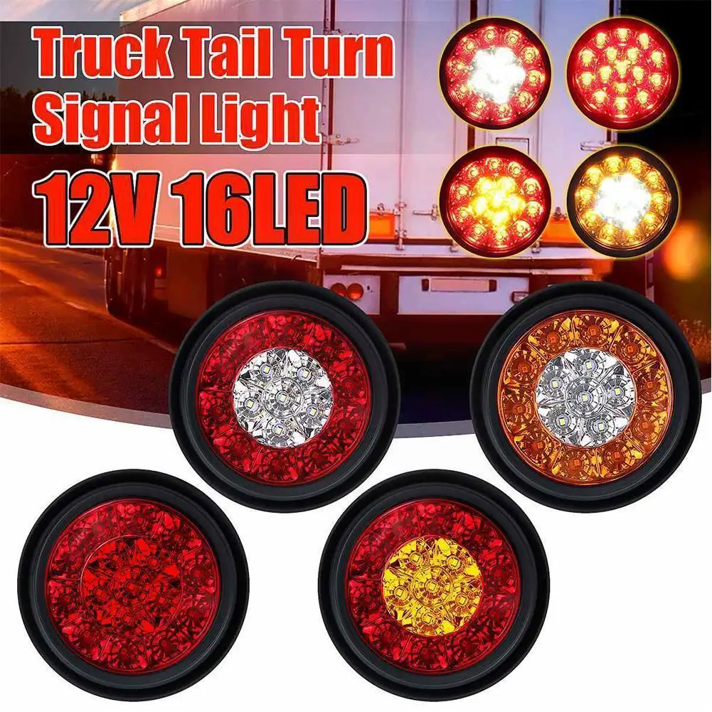 

1pcs 12v 16 Led Car Round Amber Red Taillights Rear Fog Light Stop Brake Running Reverse Lamp For Truck Trailer Lorry J1u2