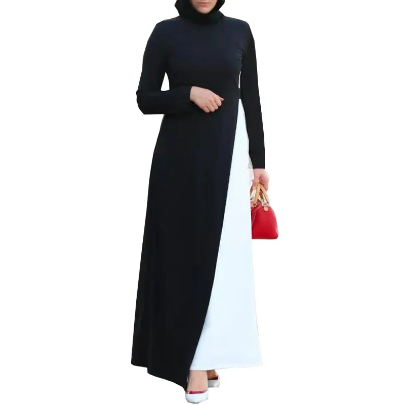 

2021 Summer New Ladies Middle East Abayakaftan Robe Muslim Long Dress Black and White Fake Two Pieces Southeast Asia Indonesia
